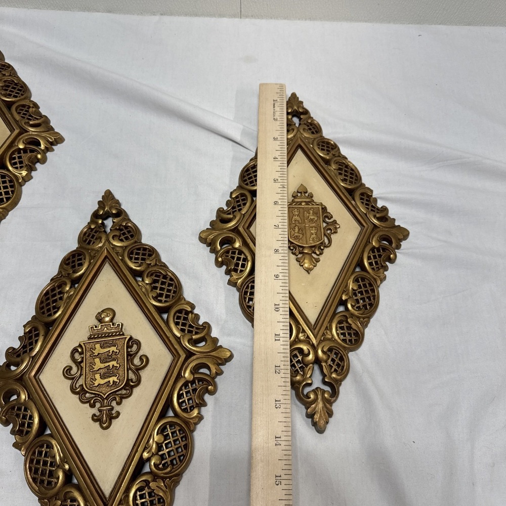 Vintage MCM SYROCO Plaques Gold Ornate Diamond Shape lot of 3 - Picture 14 of 15